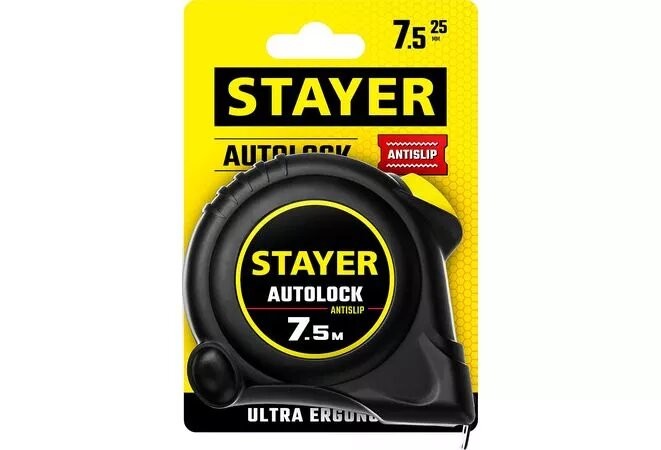 Рулетка 7,5м/25мм с автостопом АutoLock STAYER 
